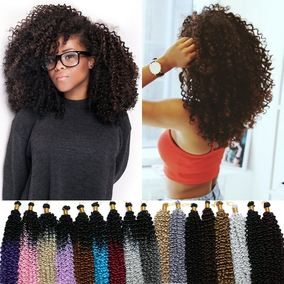 SEGO Jerry Curl Crochet Hair Bundles Marlybob Crochet Hair Kinky Curly Water Wave Crochet Hair Braids For Women Bohemian Curl Crochet Hair Extension Black to Light Auburn 3 Bundle