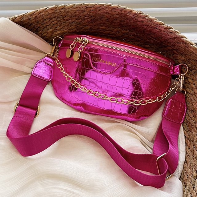 Bolsa De Pecho Bolso de pecho para mujer, bolso cruzado con diseño de piedra elegante, bolso de sillín con cadena (rojo rosa)