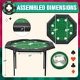 thumbnail image 2 of HOMHUM 8-Player Poker Table Foldable, Casino Leisure Gaming Table w/Padded Rails & Stainless Steel Cup Holders, Folding Octagon Texas Holdem Poker Table, Green, 2 of 8