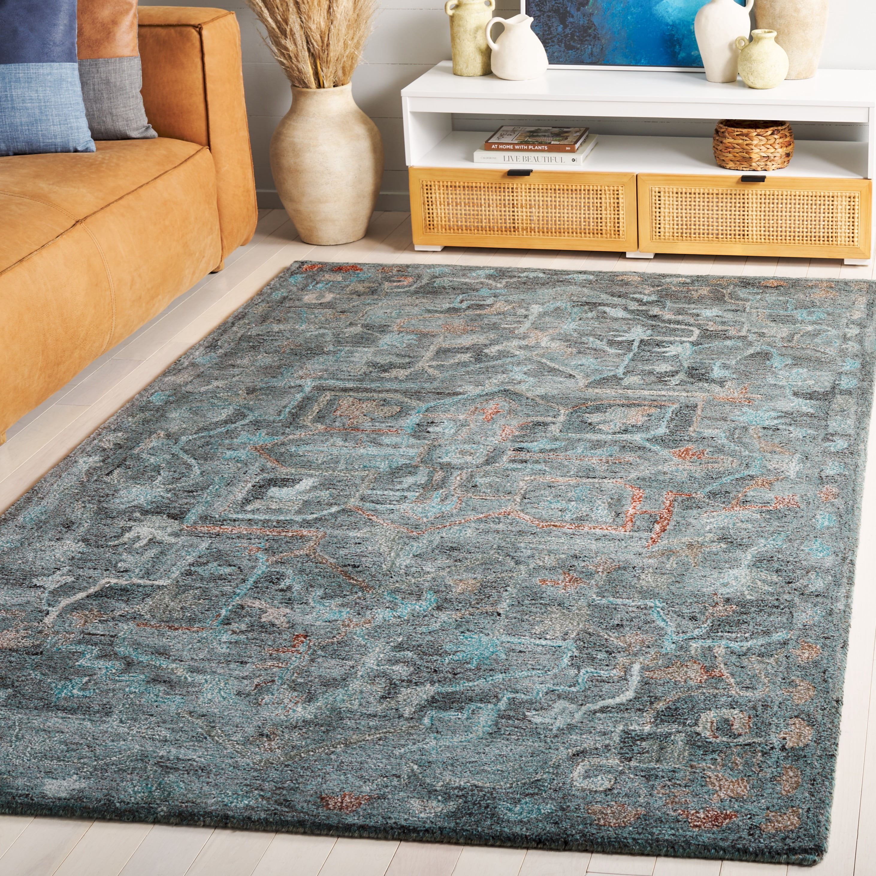 SAFAVIEH Anatolia Kimberly Distressed Area Rug, Teal/Brown, 5' x 8'