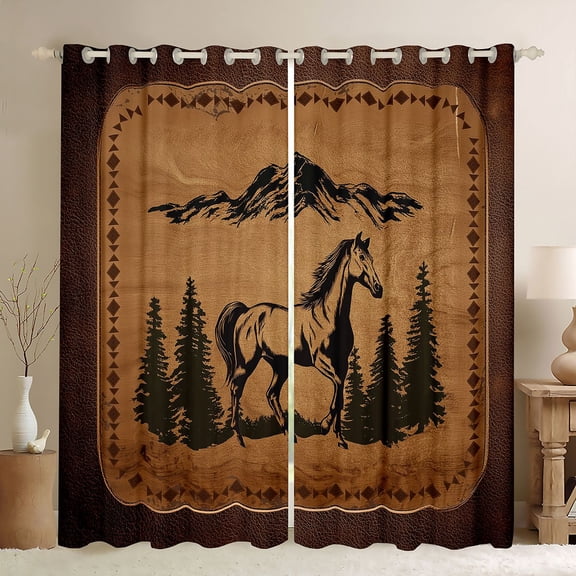 Homewish Farm Animal Horse Black Out Curtains,Rustic Western Farmhouse Curtains Pack of 2 (42x63 Each),Country Lodge Bedroom Curtains For Boys Kids,Ultra Soft Home Decor