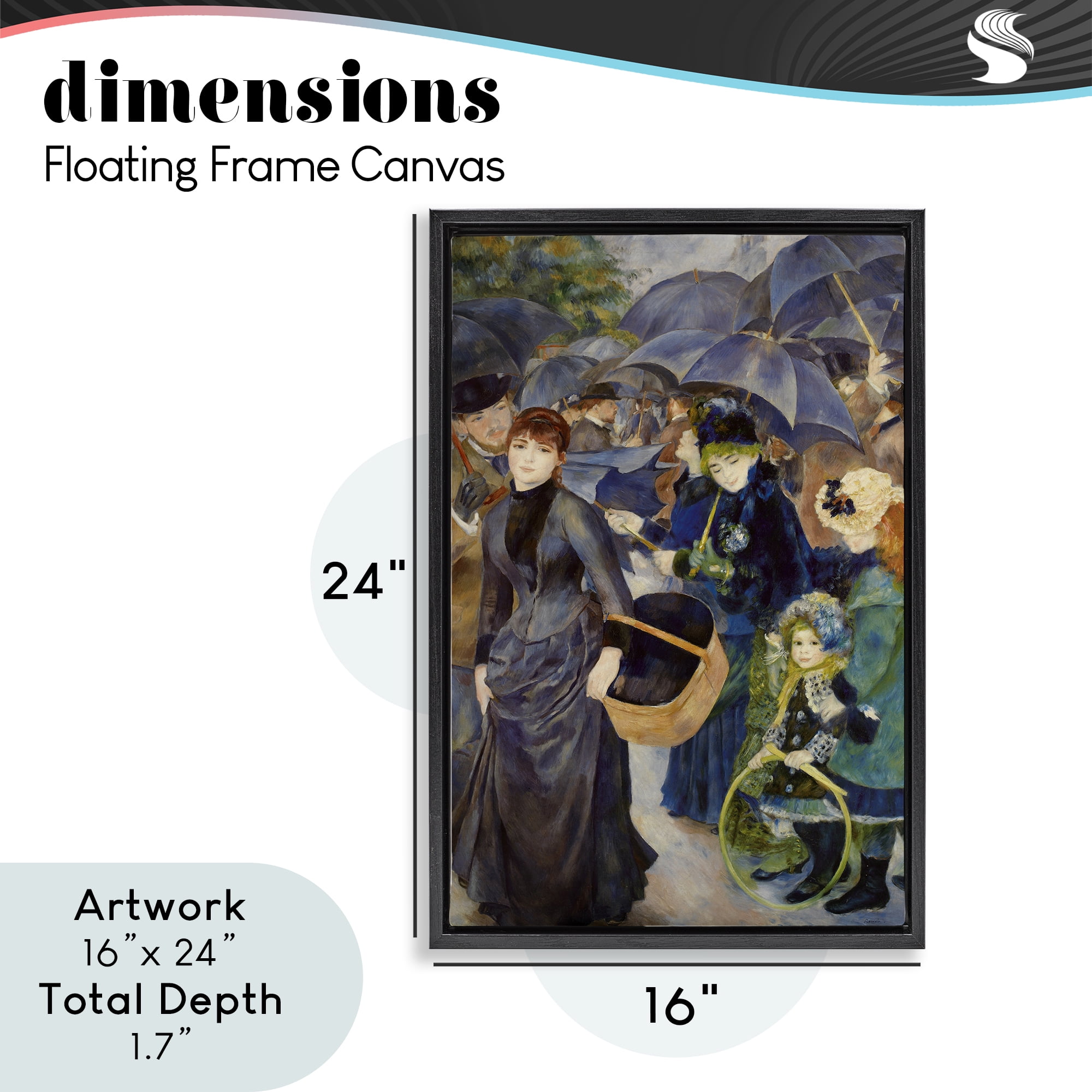 The Umbrellas Renoir Black Framed Floater Canvas Wall Art, design by Masters Collection