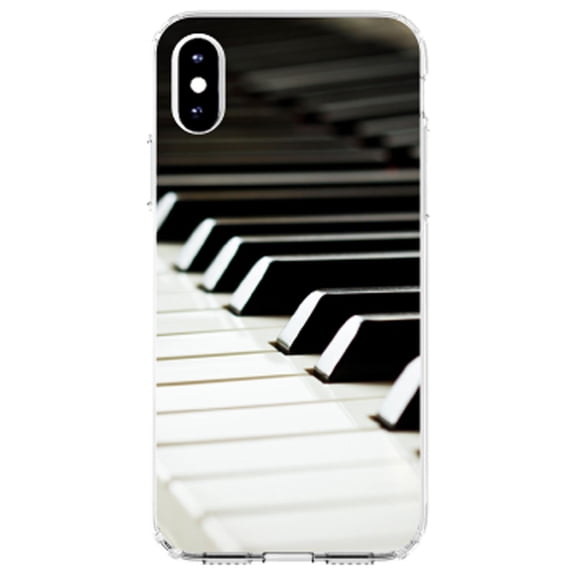 DistinctInk Clear Shockproof Hybrid Case for iPhone XR (6.1" Screen) - TPU Bumper, Acrylic Back, Tempered Glass Screen Protector - Piano Keys Keyboard