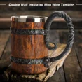 thumbnail image 4 of Jarra de cerveza estilo madera vikinga, simulación de barril de madera, taza de cerveza de doble pared, taza para beber con aislamiento de metal, 1 pieza, taza para beber en barra, 4 of 5