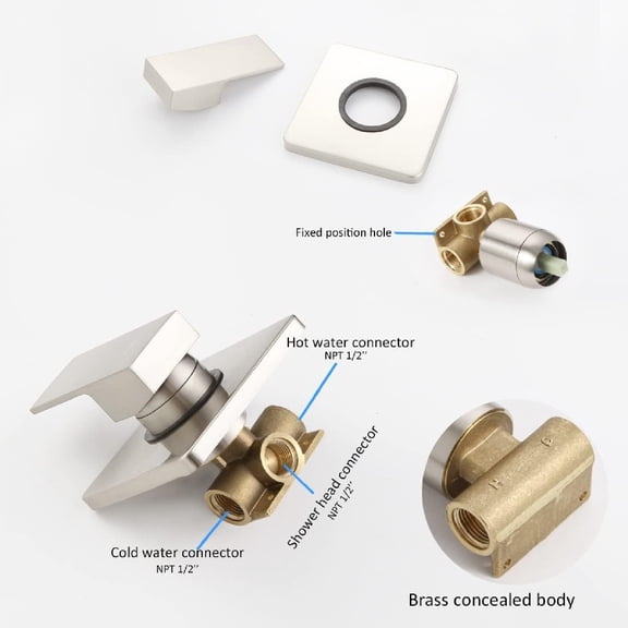 Shower Only Faucet Set Brushed Nickel, Bathroom Rain Mixer Shower Head Set Wall Mounted Rainfall Shower System Single Handle Shower Trim Kit with Rough-in Valve