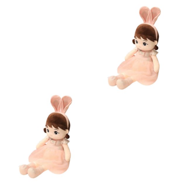Tholdsy Muñeca de niña con Orejas de conejo de imitación, muñecos de peluche suaves, Eexquiste, portátil, encantadores juguetes de peluche Rosa 45CM 2Conjunto