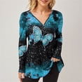 thumbnail image 2 of Tops para mujer, camiseta de talla grande con cuello en V y cremallera, Camiseta con estampado de mariposa de manga larga, Jersey informal, Tops para mujer 2021, 2 of 5