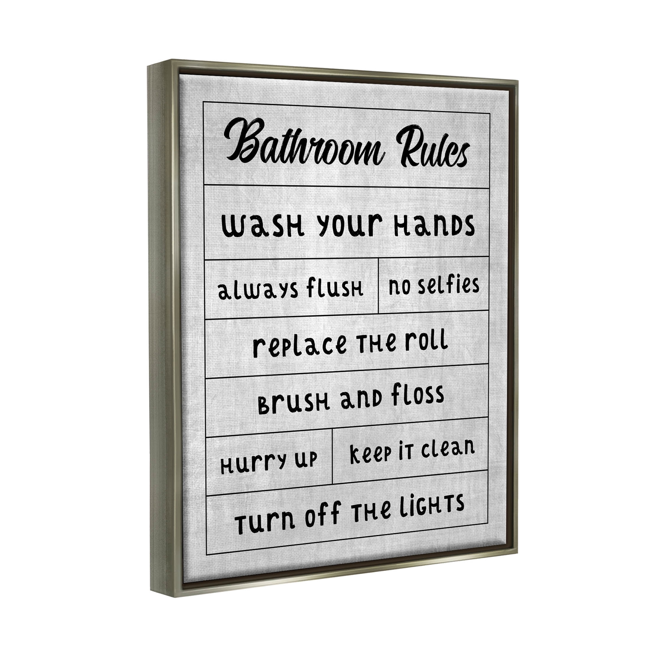 Stupell Industries Bathroom Rules Checklist Graphic Art Luster Gray Floating Framed Canvas Print Wall Art, Design by CAD Designs