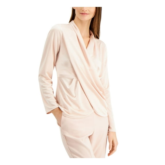 Alfani Womens Draped Pullover Blouse, Pink, Medium