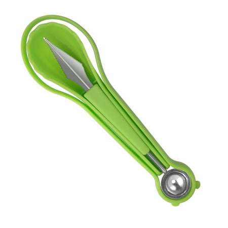 

Kinaerty Watermelon Slicer Cutter 3 in 1 Fruit Dig Pulp Separator Double Head Carving Tool Stainless Steel Kitchen Gadgets for Melon Cantaloupe Kiwi Ice Cream
