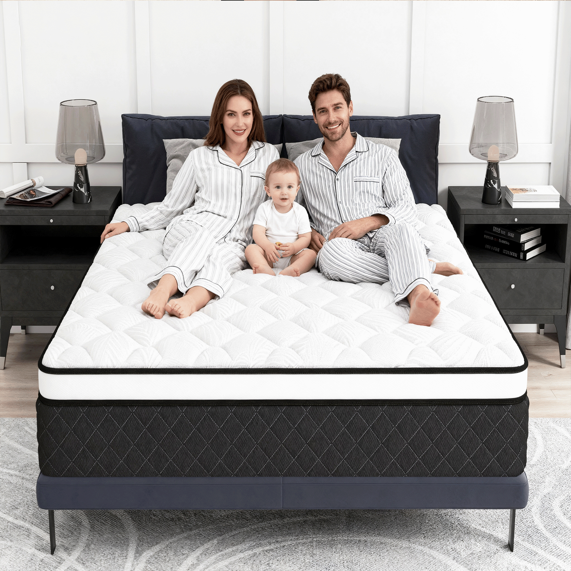12 Inch Full Size Euro Top Hybrid Mattress, Medium Firm, Bed in a Box, Individual Pocket Springs, Back & Lumbar Support, Motion Isolation, Pressure Relief, Comfortable Sleep
