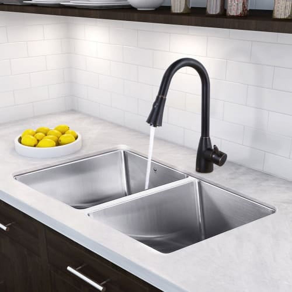 VIGO 29" Undermount Stainless Steel 16-Gauge Stainless Steel Double Kitchen Sink and Aylesbury Antique Rubbed Bronze Pull-Down Spray Kitchen Faucet - image 4 of 6