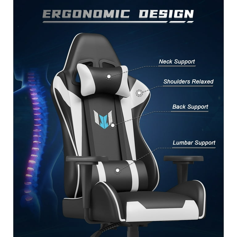 Bigzzia Gaming Chair Pu Leather Office Chair with Ergonomic Lumbar Pillow,  Reclining Racing Game Chair Backrest and Seat Height Adjustable Swivel  Recliner,Esports Chair with Headrest,Black 