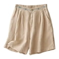 thumbnail image 4 of Delayuji Womens Wide Leg Short Linen Shorts Summer Casual Loose Pleated Elastic High Waisted Shorts M-4XL, 4 of 6