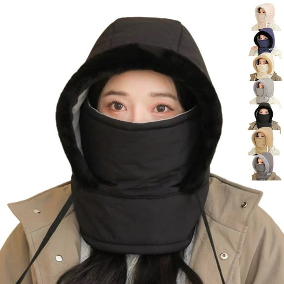 Plush-Lined Thickened Thermal Hat with Face Mask for Men and Women Windproof Fleece Balaclava Winter Ski Cold Warm Scarf