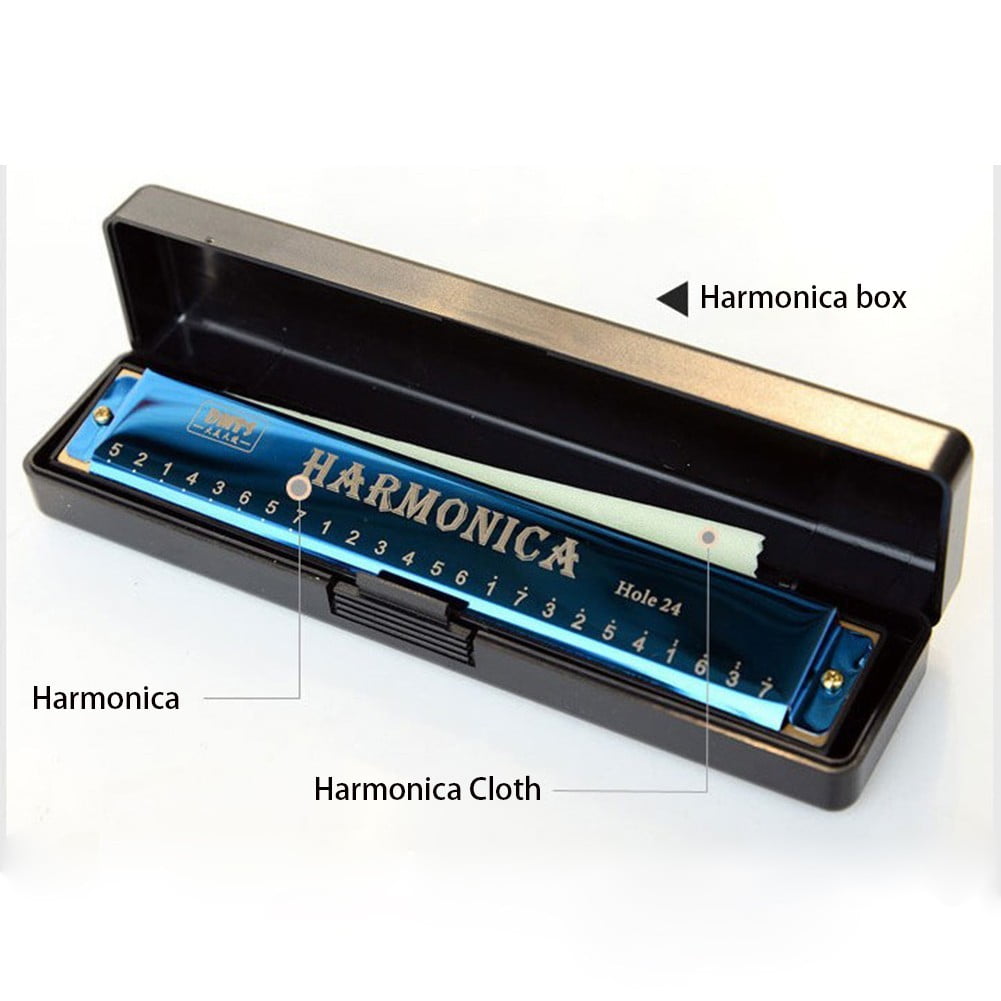 24 Hole Professional Harmonica Key of C Mouth Metal Organ for Beginners 