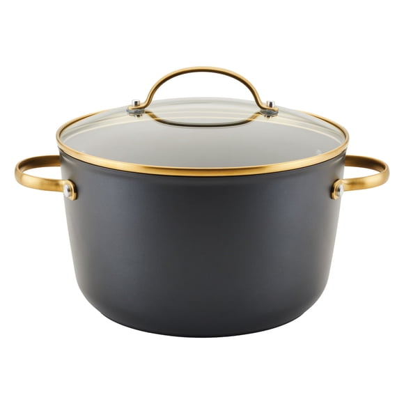 Olla con tapa de 5.7L. Farberware Placa inducción. Aluminio forjado. Antiadherente cerámico. Negro