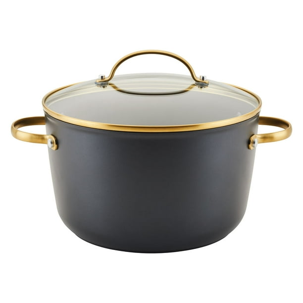 Olla con tapa de 5.7L. Farberware Placa inducción. Aluminio forjado. Antiadherente cerámico. Negro
