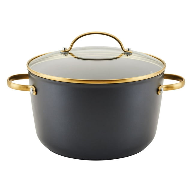 Olla con tapa de 5.7L. Farberware Placa inducción. Aluminio forjado. Antiadherente cerámico. Negro