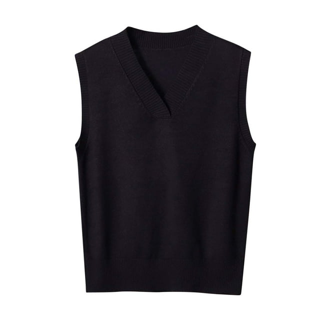Dagegui Knit Vest Sweaters for Women V-Neck Sleeveless Tank Tops Solid Fall Pullover Tops Black,XXXXL
