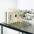 thumbnail image 7 of 2 Pack Magazine Holders, Vinyl Record Holder, 9 Slots File Folder for Desk, Triangle Bookshelf, Desktop File Sorter, Desk Organizer for Office Home Decor (Gold, Rose Gold), 7 of 7