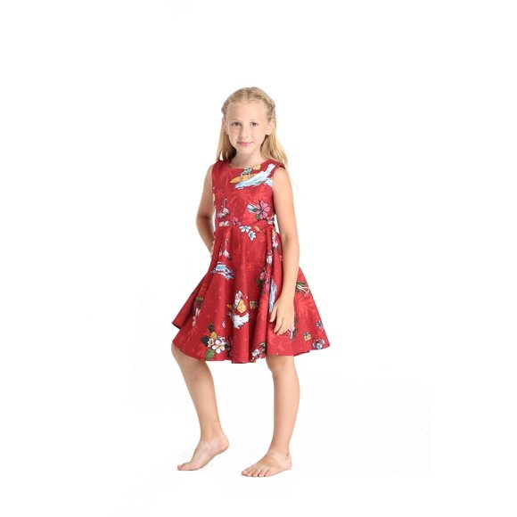 Girl Hawaiian Vintage Fit and Flare Dress in Christmas Santa in Hawaii