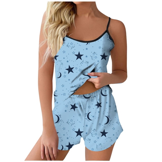 Fgnfyis Ensemble de Pyjama d'Été pour Femmes et Pantalon de Pyjama, Ensembles de Pyjama pour Femmes 2 Pcs Bleu Ciel G