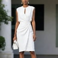 thumbnail image 5 of Xdegoge Sleeveless Dress for Women Keyhole Neck Ruched Waist Fitted Sheath Midi Dresses Work Office Business Casual Party Wedding Guest Gown Summer Solid Color Elegant Outfits, 5 of 5