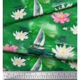 thumbnail image 3 of Soimoi Green Poly Georgette Fabric Yacht & Lotus Flower Decor Fabric Printed BTY 52 Inch Wide, 3 of 3