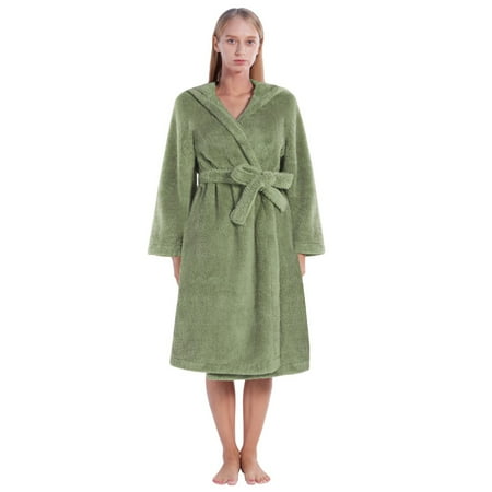 

Newway Hooded Bathrobe Thickened Household Clothes Solid Color Pocket Band age Bathrobe Women s Bathrobe Flannel Pajamas