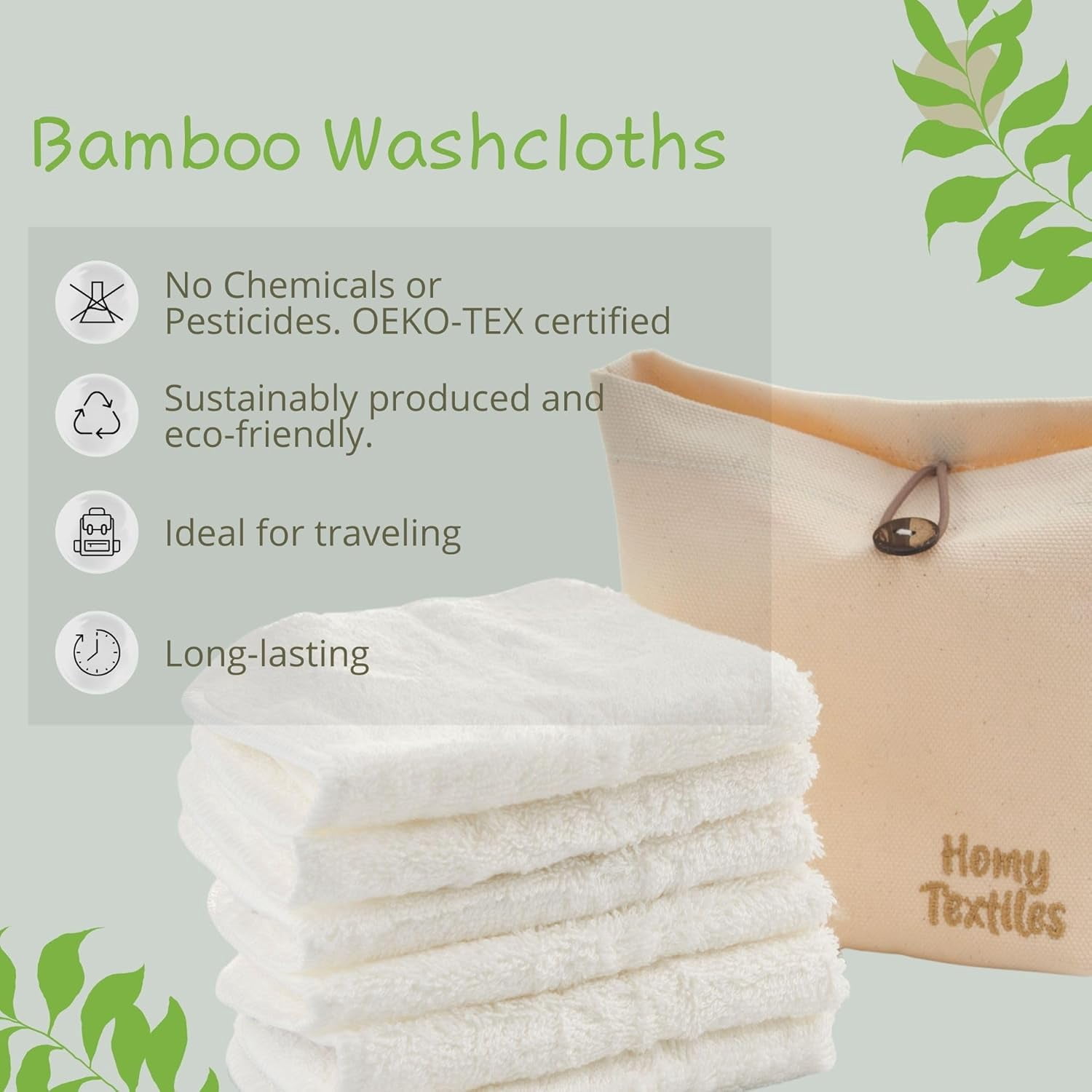 Homy Textiles Ultra-Soft Bamboo Baby Washcloths, Flannel Towels (25x25cm), Gentle on Sensitive Skin, Absorbent & Durable, Pack of 25