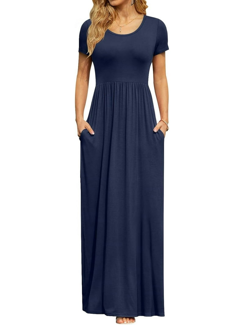 Women's Short Sleeve Maxi Dresses Casual Empire Waist Long Dress with  Pockets - Walmart.com