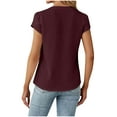 thumbnail image 3 of WREESH Women's Henley Shirt Casual Tops with Solid Blouses and Button Short Sleeve V-Neck T-Shirt in Solid Color Wine, 3 of 6