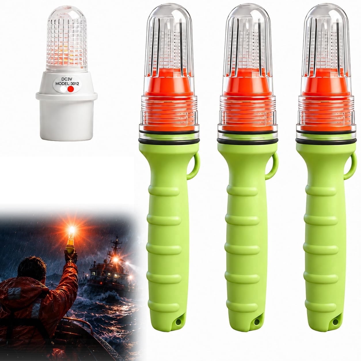 Electronic Boat Flares Marine Emergency Distress Signal Lights for Boats, Fishing Kayaks, Life Rafts & Marine Safety Equipment (Red, 3PC)