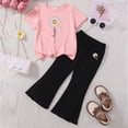 thumbnail image 2 of HCNTES Little Girl Casual Outfit Short Sleeve Tee Wide Leg Pants Soft Elastic Kids Spring Summer School Clothing Set 3T 4T 5T 6T(F02-N,6-7 Years), 2 of 4