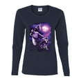 thumbnail image 2 of Fantasy Wolf Howling at The Full Moon Animal Lover Womens Graphic Long Sleeve T-Shirt, Navy, Medium, 2 of 3