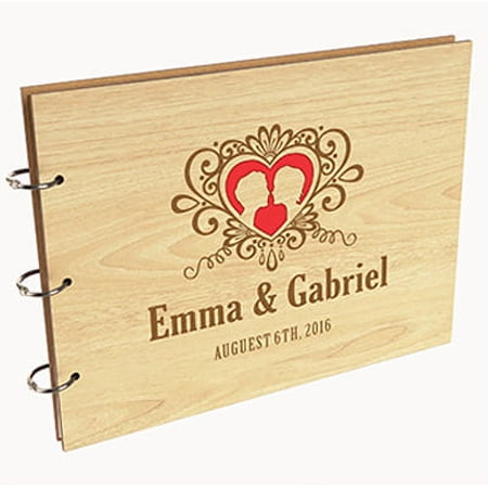 Darling Souvenir Personalized Engraved Laser Cut Wedding Guest Book Wooden Cover Sign-in Book Registry Guestbook Scrapbook-6C