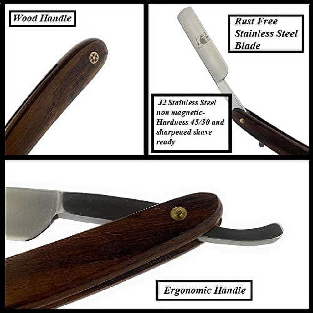 G.B.S Natural Wood Finish Scales 5/8" Straight Razor, Barber Approved Shaving Razor with Natural Wooden Handle and Stainless Steel for Beard Shaping, Enjoy the Vintage Shave