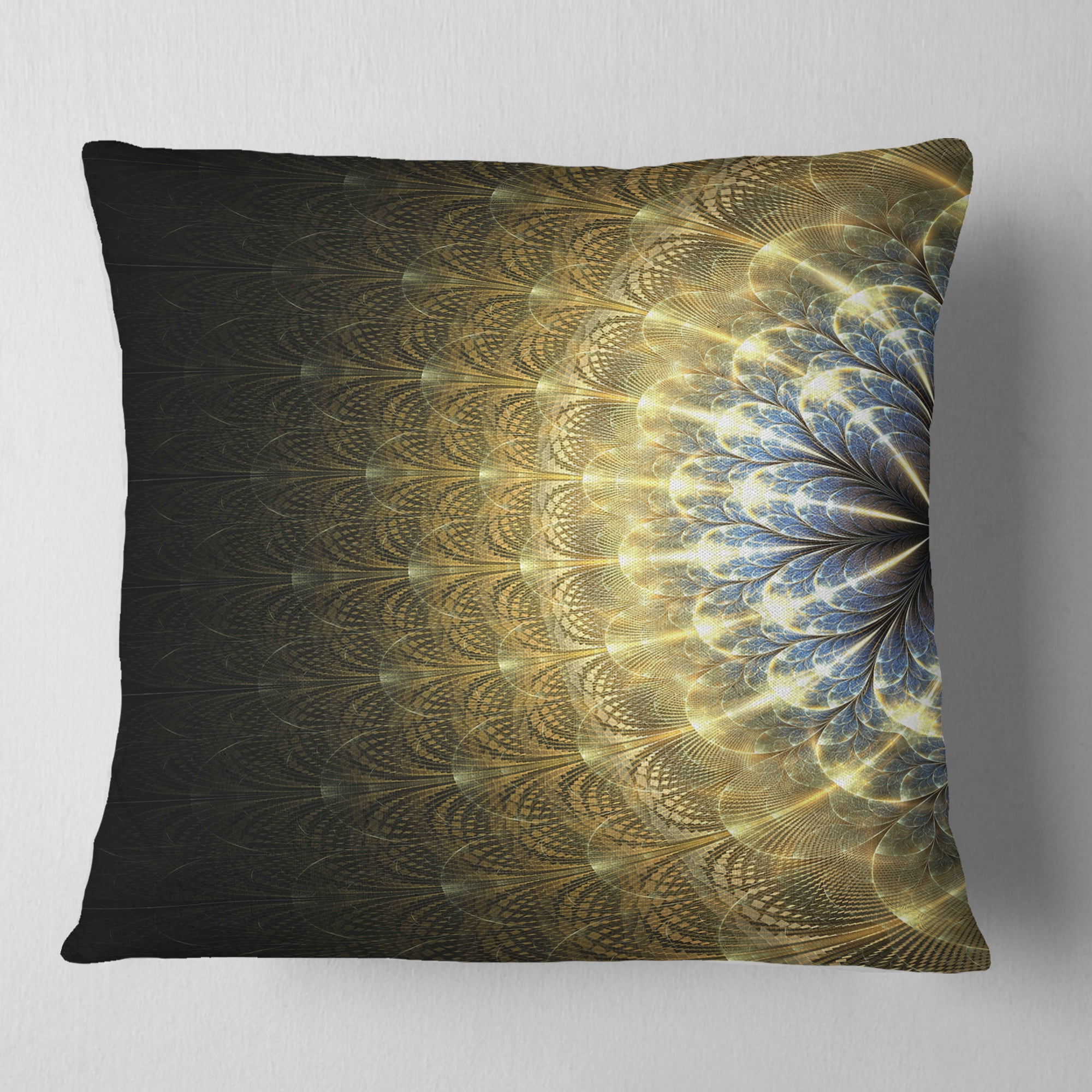 Designart 16" x 16" Contemporary and Modern Black Fractal and Flower Polyester Throw Pillow
