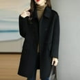 thumbnail image 3 of comerut Women Overcoat Solid Color Lapel Collar Mid-Length with Buttons Loose-fitting Keep Warm Polyester Winter Warm Women Double-Breasted Overcoat for Lady, 3 of 7