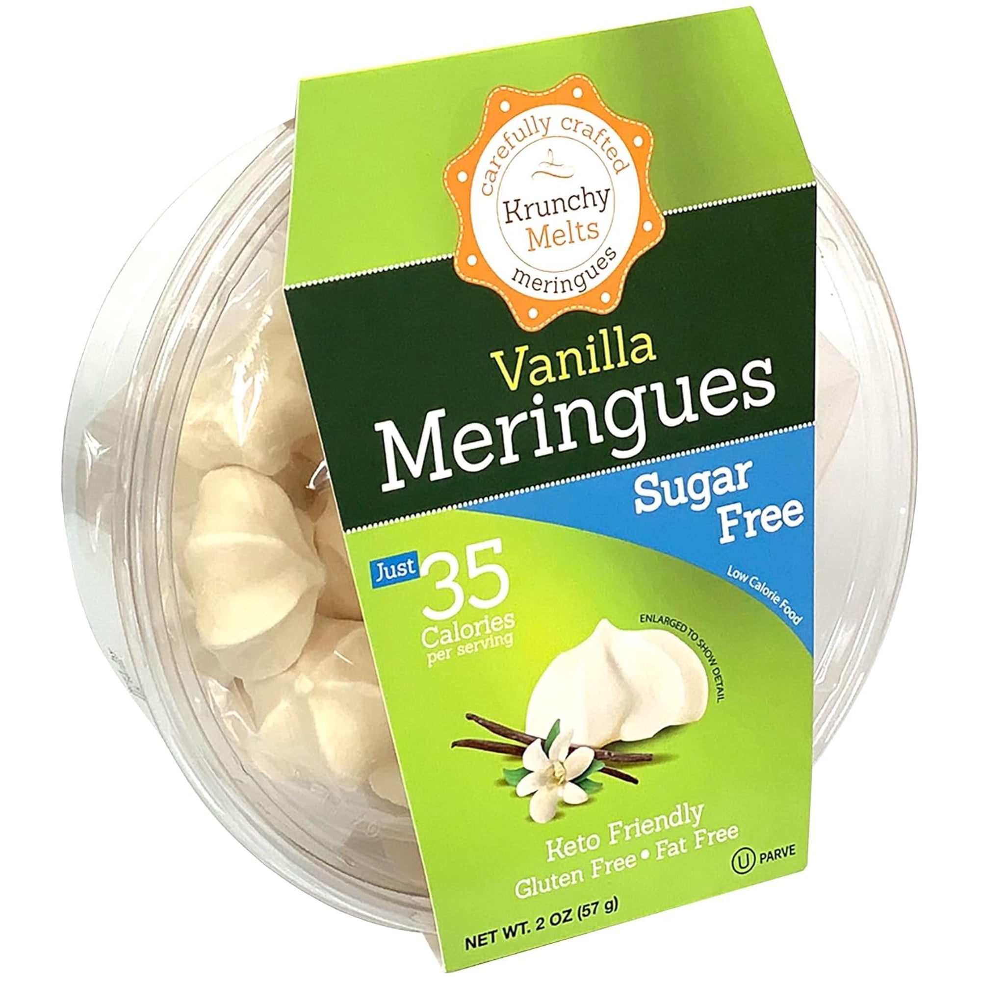 Krunchy Melts Original Sugar Free Meringue Cookies Sugar Free Vanilla Flavor Only 35 Calories Per Serving Fat Free Gluten-Free Dairy Free Keto Friendly Zero Net Carbs (2 Oz)