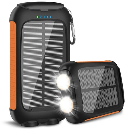 36800mAh Solar Charger for Cell Phone iphone, DURECOPOW Portable Solar Power Bank with Dual 5V USB Ports, 2 Led Light Flashlight, Compass Battery Pack for Outdoor Camping Hiking(Orange)