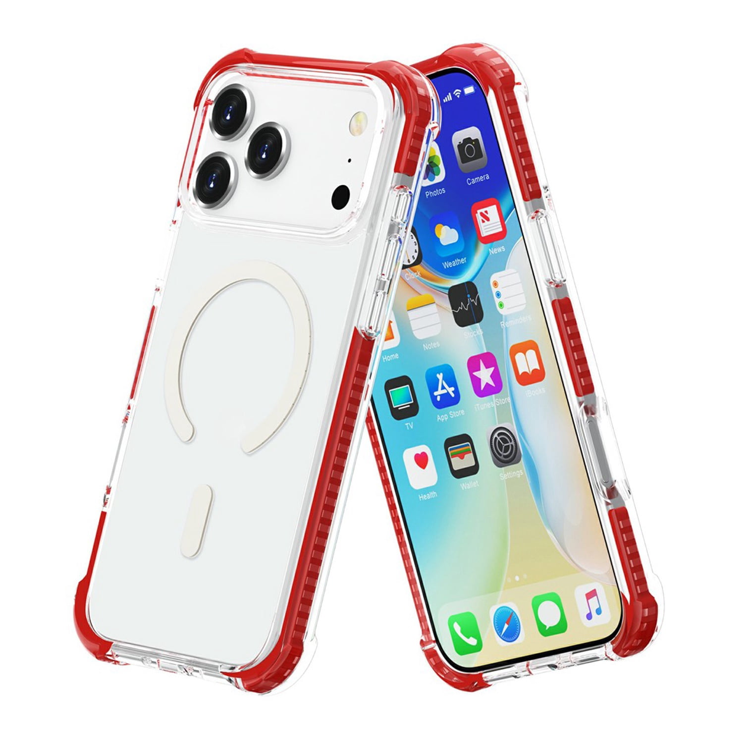 Durable TPU Mesh Armor Case with Wireless Charging for iPhone 17 Pro Max - Red