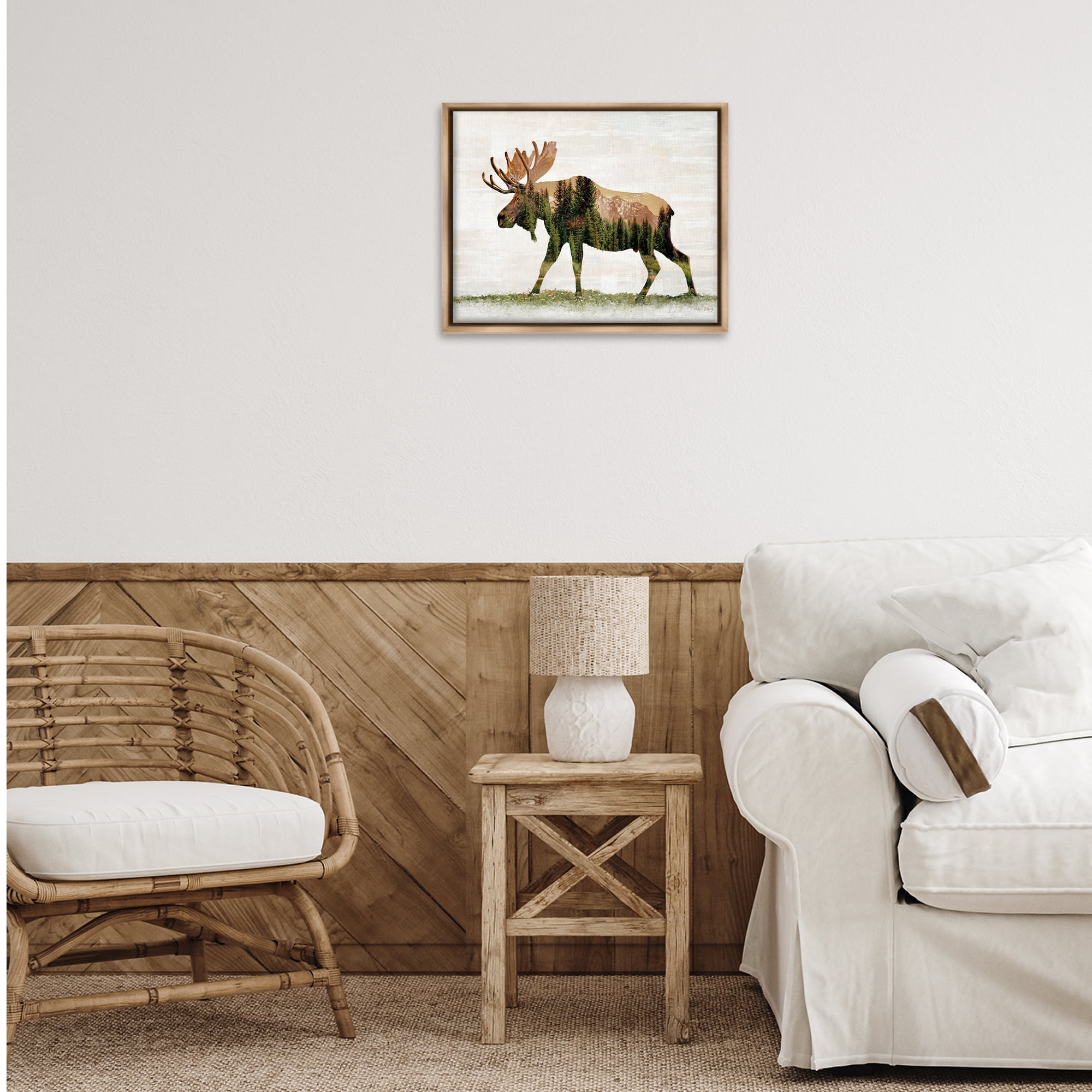 Stupell Industries Forest Pattern Moose Animals & Insects Painting Brown Floater Framed Art Print Wall Art, 21 x 17