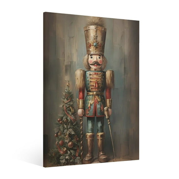 Vintage Christmas The Nutcracker Wall Art Paint Framed - Retro Xmas Festive Winter Holiday Christmas Wall Decor Canvas Print for Living Room Kitchen Home Bedroom Decor