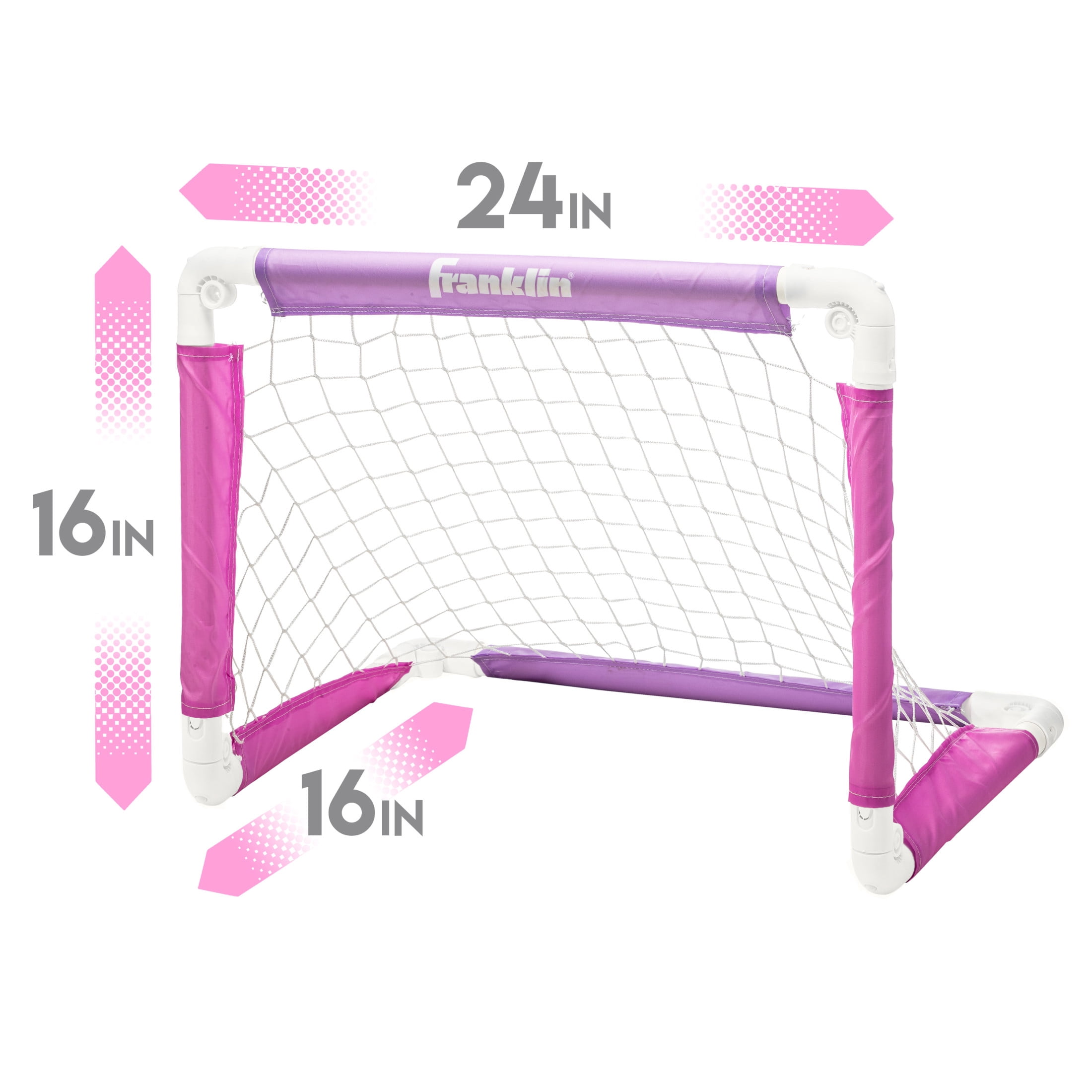 Franklin Sports Kids Mini Soccer Goal with Ball and Pump – 24inch x 16inch Folding Goal – Great For Backyard or Indoor Play – Pink/Purple