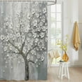 thumbnail image 4 of Fabric Shower Curtain, Gray Gradient Oil Painting With Flower Overlay Pattern Shower Curtains with 12 Hooks Waterproof Machine Washable Bath Curtains for Bathroom,48x 72in, 4 of 6