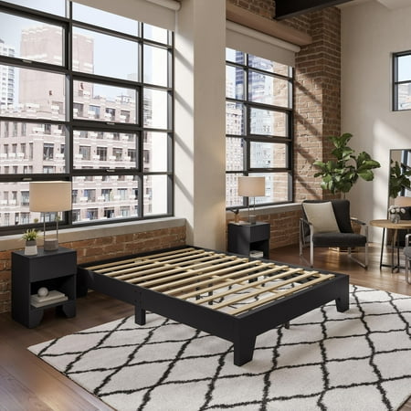 Boyd Sleep Lugano Full Black Platform Bed Frame Modern No Headboard Design Easy Assembly