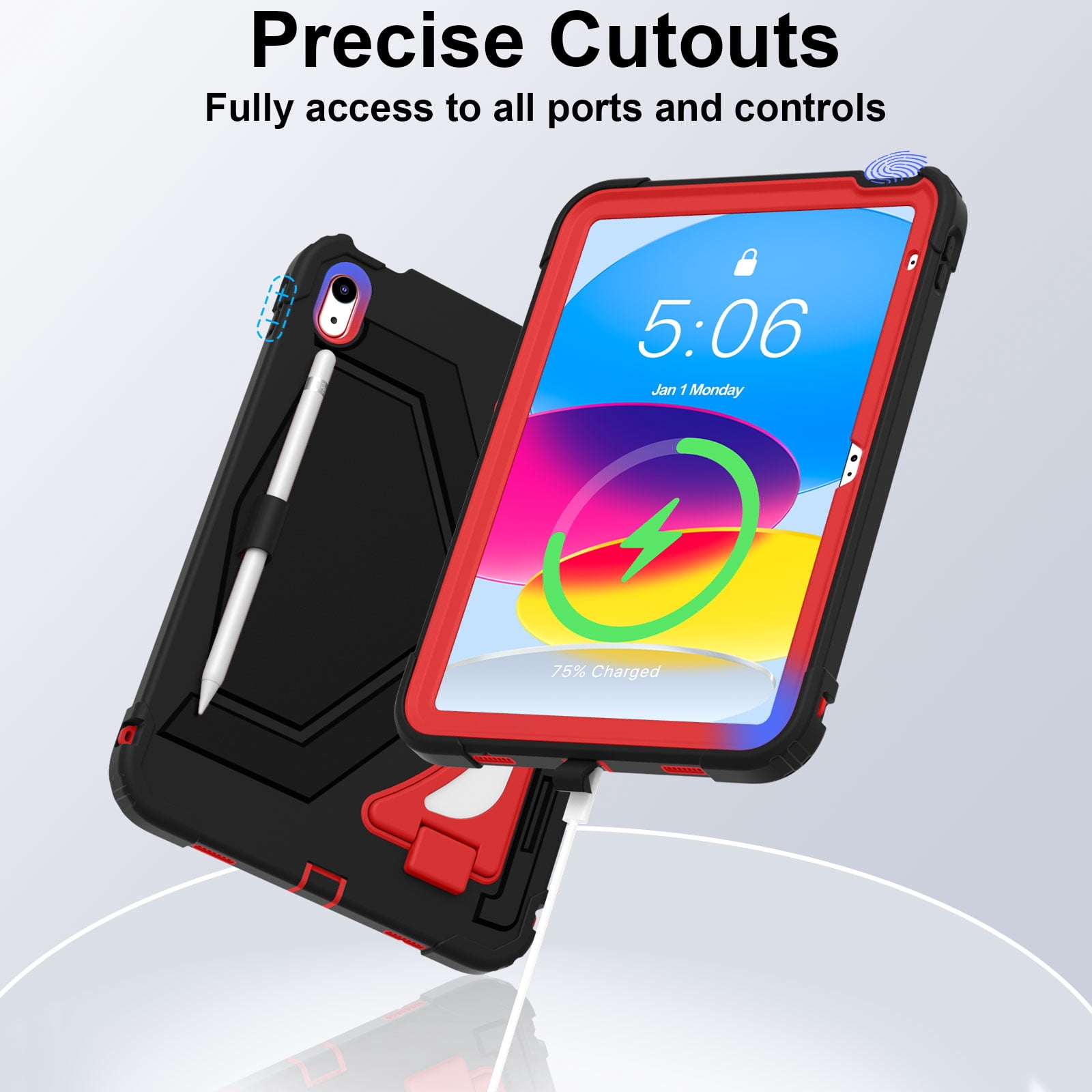 Dteck Case for 2025 Apple 11-inch iPad A16/ 10.9-inch iPad 10th Generation 2025 Cover with Pencil Holder Screen Protector Shoulder Strap Kicsktand Thickned Cornor for Kids Boys,Black Red