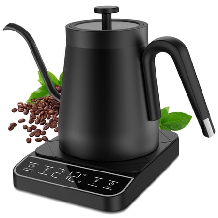 Electric Gooseneck Kettle, ±1℉ Temperature Control One Click 197℉ Pour Over Kettle for Coffee & Brew Tea, Hot Water Boiler, Stainless Steel Inner Quick Heating and Keep Warm, 0.8L/27oz Black